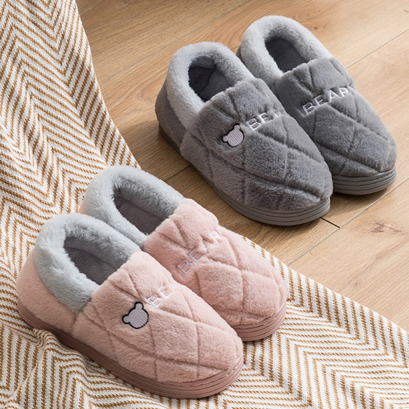 Winter Warm Slippers AntiSlip Couple Fluffy for Home and Mat