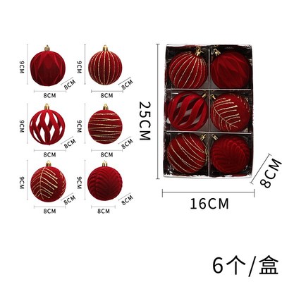 8cm Christmas Balls White Green Red Velvet Flocking Gold Pow