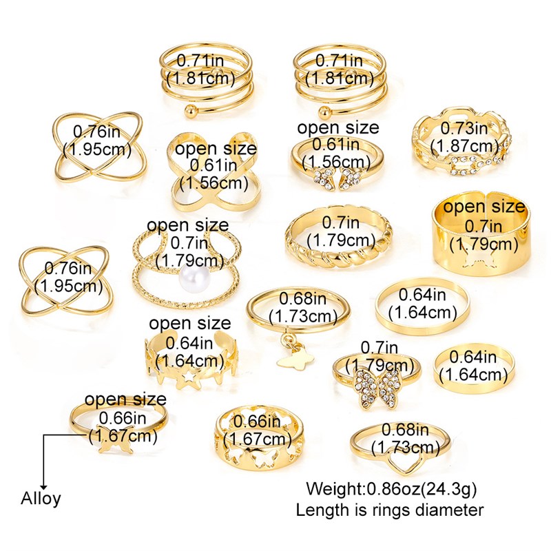 Jewelry Ins 18PCS Gold Plain Hoop Hollow Ring Personality Si