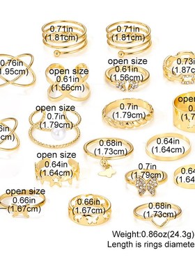 Jewelry Ins 18PCS Gold Plain Hoop Hollow Ring Personality Si