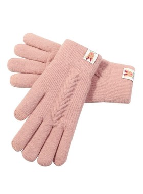 Winter Knit Gloves DoubleLayer Warm Thickened with Plush Tou