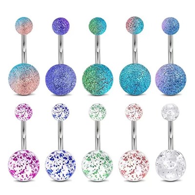 14G Belly Button Piercing Kit 16pc Combo Rubber Ball Belly B
