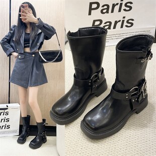 Black Chunky Platform Martin Boots Women 2025 British Style