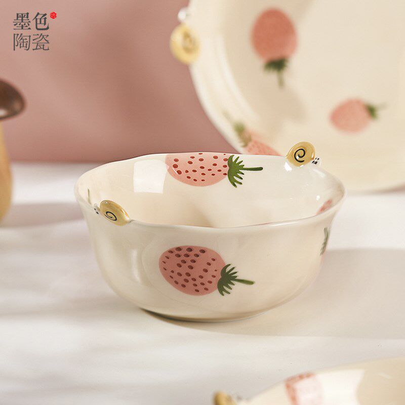 Cute Strawberry Bowl Set Ceramic Tableware for Kids 2025 One
