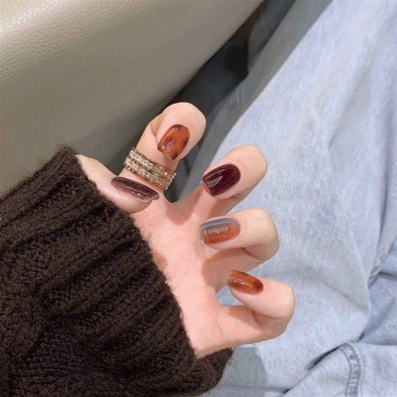 Orange Blue Coffee Gradient PD71 Fake nail tips readytowear