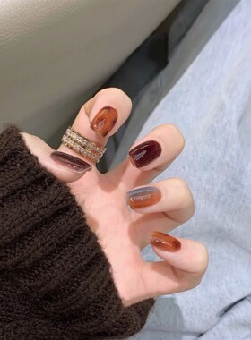 Orange Blue Coffee Gradient PD71 Fake nail tips readytowear