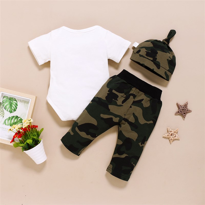 Camouflage 3Piece Set 2025 Spring Summer Kids Tie Short Slee