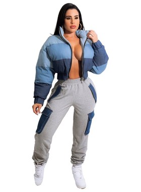 Womens Fashion Casual Denim Gradient Patchwork Jacket Coat E