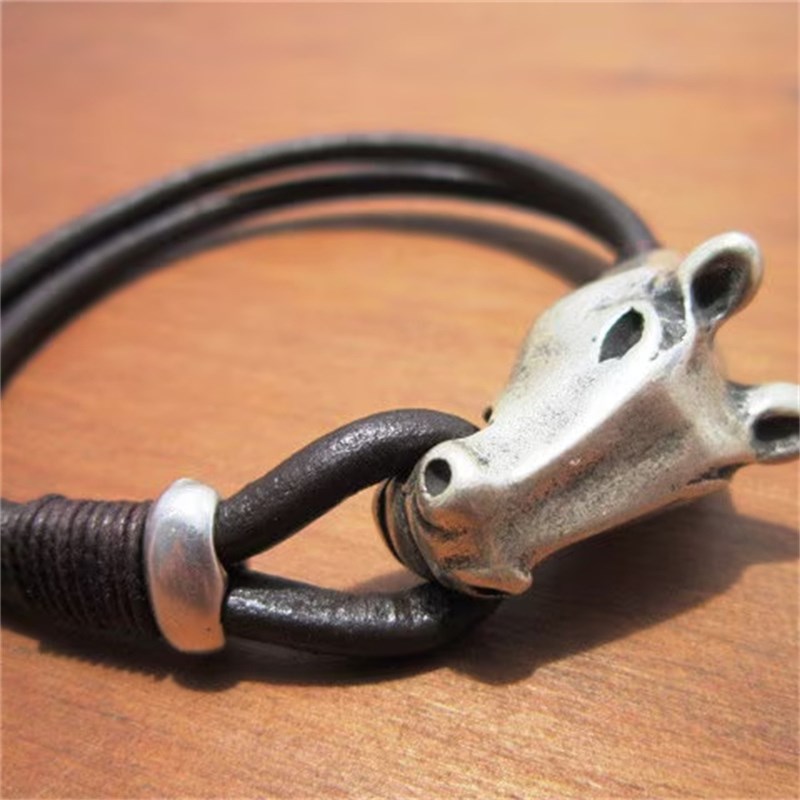 Leather Rope Horseface Design Alloy Bracelet Friendship Coup