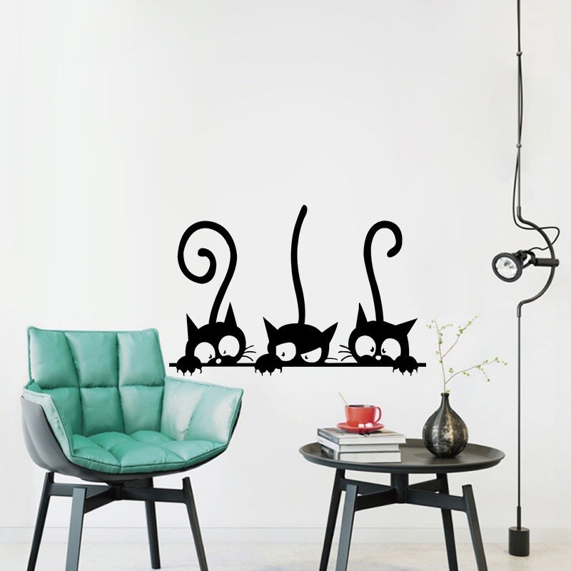 Funny 3 Cats Wall Stickers for Living Room Bedroom Kids Room