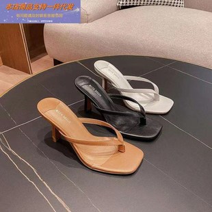 Versatile Flop Black Fashion High Heel Slipper Flip Square