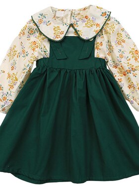 Girls 2025 SpringFall Long Sleeve Floral Blouse Strappy Skir