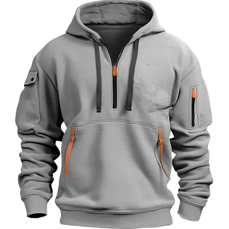 SpringFall Mens Hoodie Zippered MultiPocket Pullover Sport C
