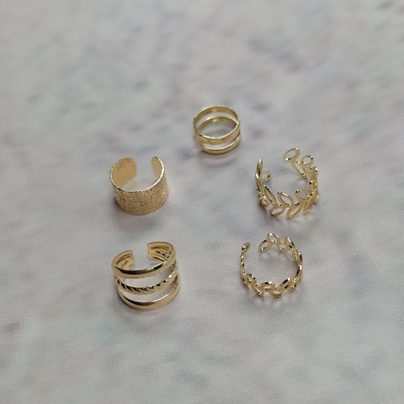 Creative Simple Ear Clip Set 5PCS Golden Leaf Hollow Multila