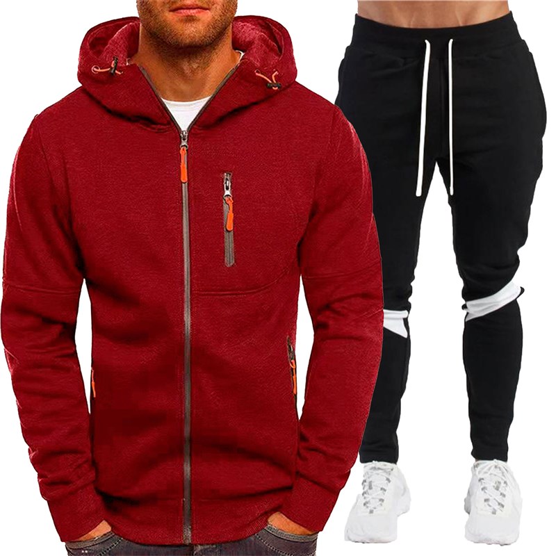 Mens Solid Color Sportswear 4 Zipper Hoodie Sweatshirt Set 2