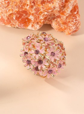 Fashionable Oversized Ball Flower Ring Simple Retro DiamondI