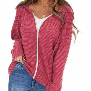 Color Hooded Drawstring Summer Sleeve Solid Long Zip Fashion