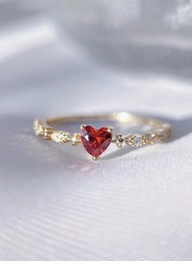 New Fashionable Ruby Ring Sweet Heartshaped Zircon Finger Ri