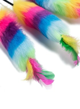 Short Pole RainbowColored Feather Cat Teaser 37cm Interactiv