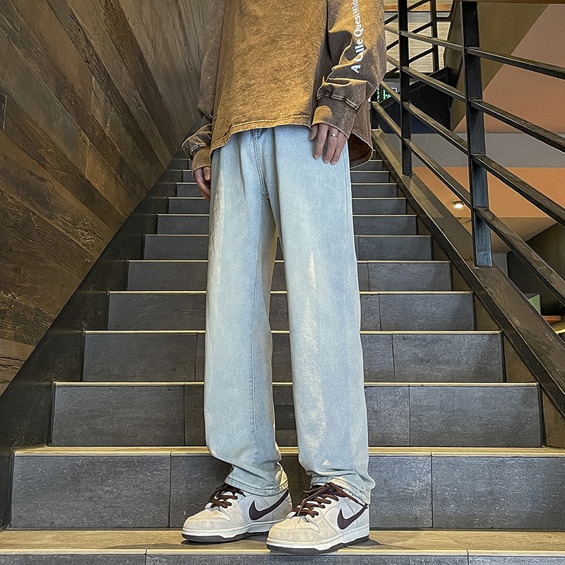 Japanese Style Loosefit Jeans Men Oversize Straight Leg with