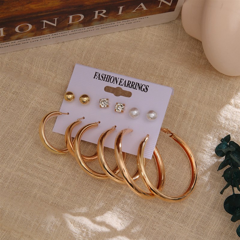 European American Creative Earring Pearl Stud Rhinestone Set