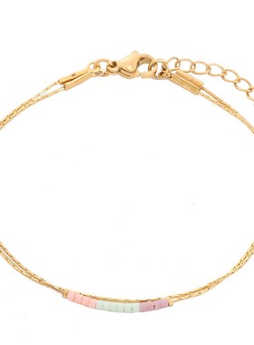 Colorful Bead Fine Chain Titanium Steel Bracelet for Women D
