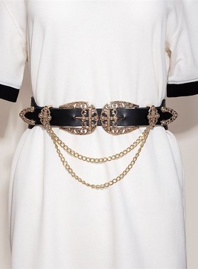 Double Buckle Hollow Buckle Elastic Womens Waist Chains Cors