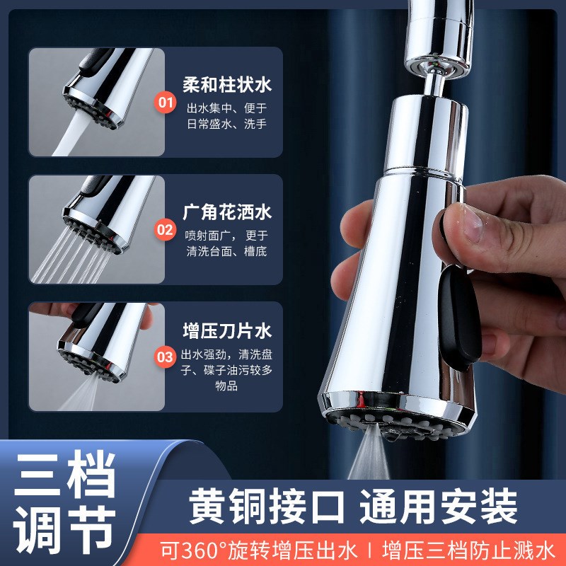 Kitchen Faucet AntiSplash Head 360Degree Rotatable 3Gear Bla