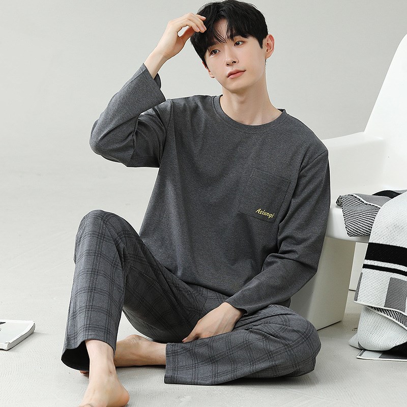 Mens Pajamas Modal Round Neck Long Sleeve Long Pants Set Spo