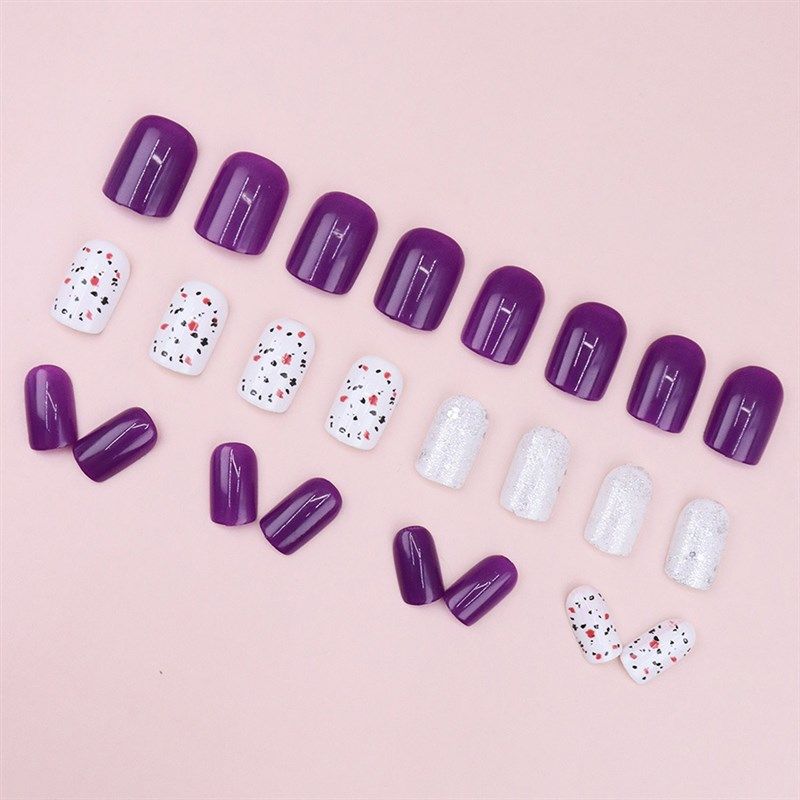Purple Charm Detachable French Manicure with Simple Sparklin