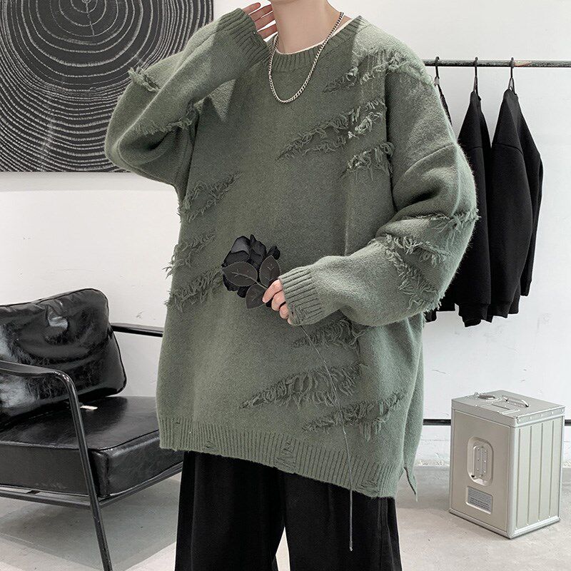 Hole Sweater Men Loose Japanese Retro Versatile Relaxed Spli