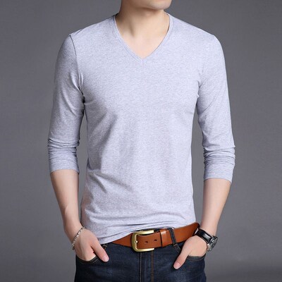 Long Sleeve Tshirt for Men Pure Cotton Henley Collar Base La