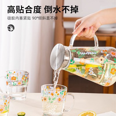 High Borosilicate Glass Print Pitcher Set Heat Resistant Lar
