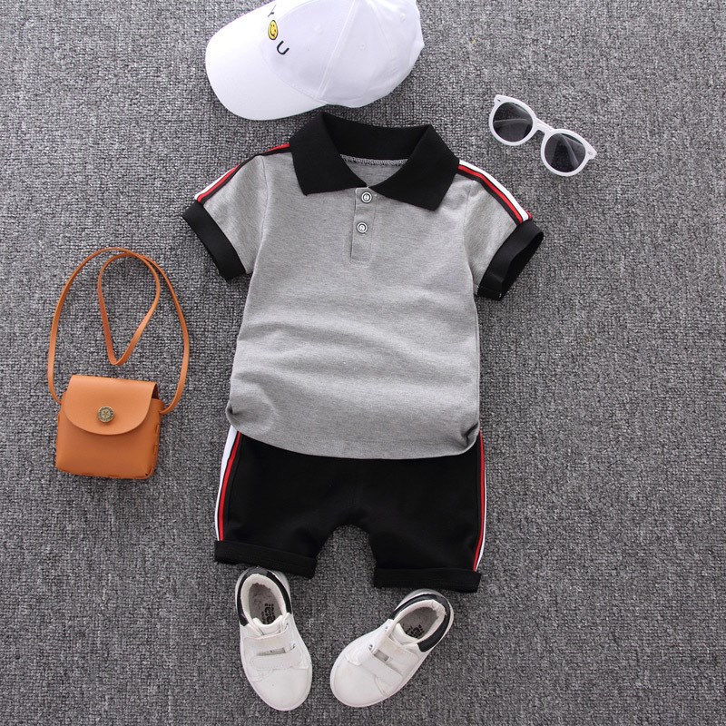 Boys Twopiece Collared Short Sleeve Set for Toddlers Summer