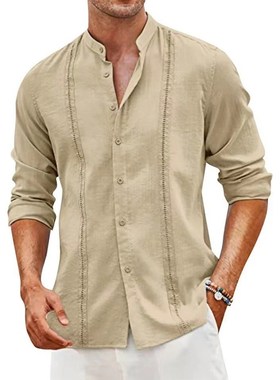 Mens Youth Casual ButtonUp Long Sleeve Solid Shirt with Stan
