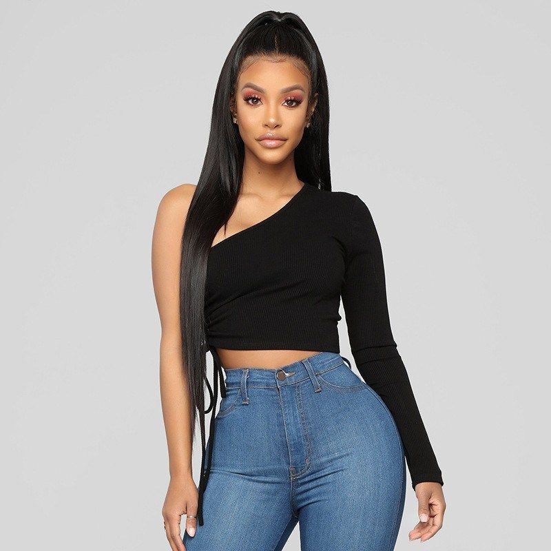 OneShoulder Long Sleeve TShirt for Women Sexy Sleeve Solid C