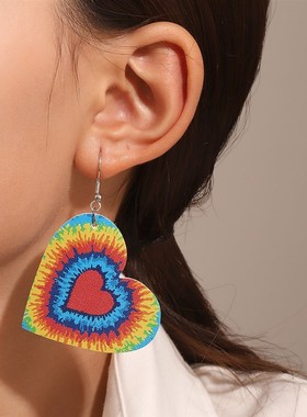 Large Heartshaped Earrings RedBlack Plaid Rainbow Leopard Pr