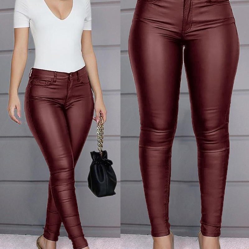 New 2025 FW Plain PU Leather Leggings Casual Sexy Slimfit Pa
