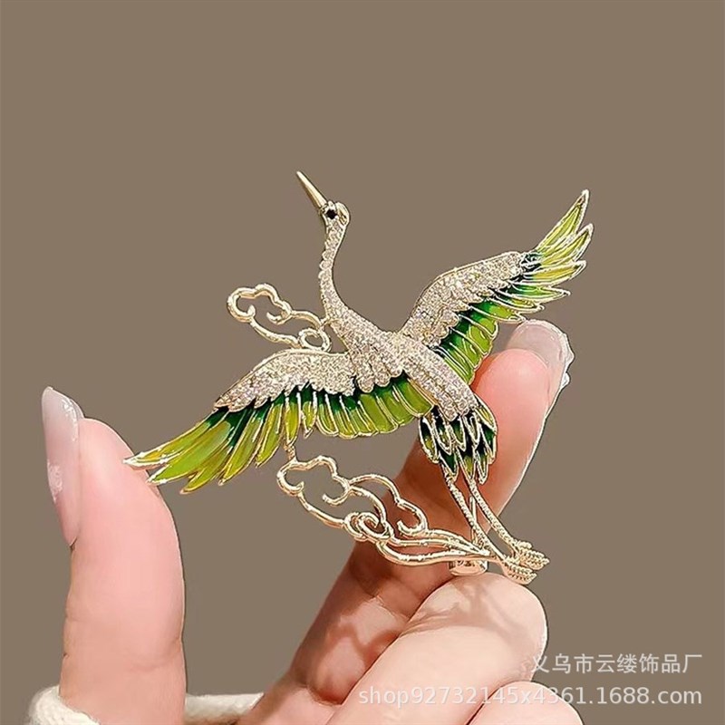 European Crane Brooch Luxurious HighEnd Womens Lapel Pin Acc