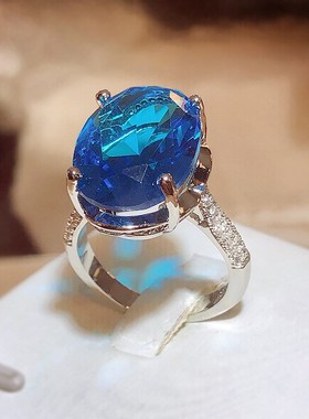 Classic Big Sparkling Blue Zircon Womens Ring Ins Light Luxu