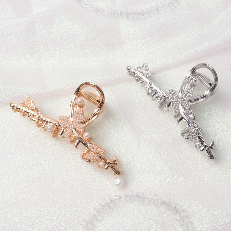 Butterfly Metal Pearl Hair Clips Rhinestone Elegant Head Cli