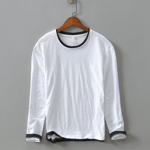 Long Pul Collar Casual Solid Sleeve Tops Base Tshirt Mens
