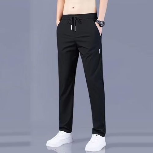 Summer 2025 Thin Icy Silk Casual Pants for Men Black Loose L