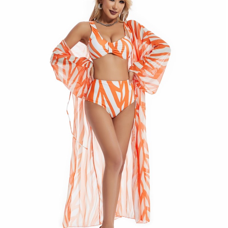 Swimwear for Women 2025 Sun Protection Striped Print Mesh Lo