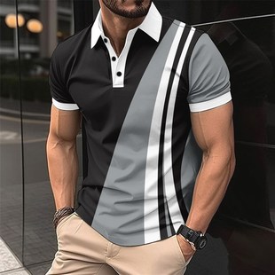 Mens Casual Polo Shirt 2025 Collar Button Business Colorbloc