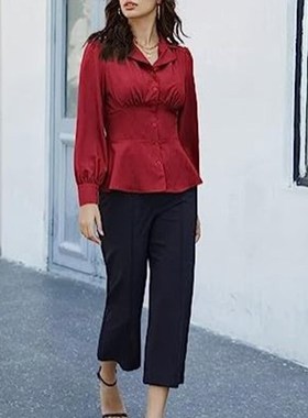 Grace Karin Womens Buttonup Shirt with Ruffled Hem Long Slee