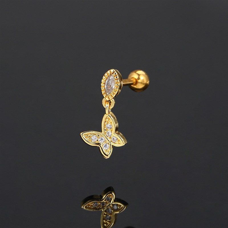 Pierced Earrings Women Zirconiaembedded Butterfly Pendant Sc