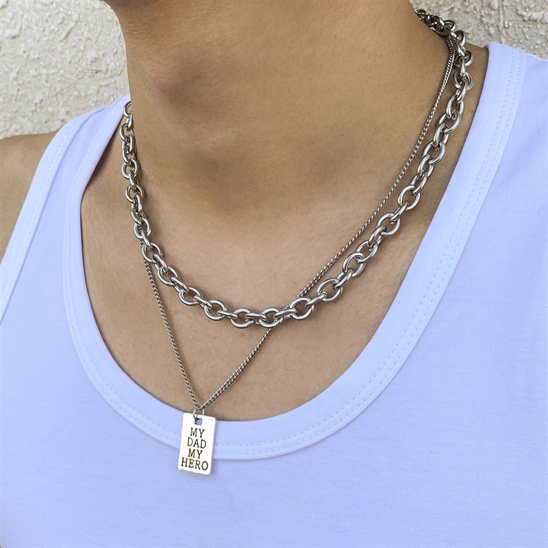 Titanium Necklace Hip Hop Necklace for Men Design Doublelaye