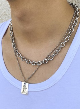 Titanium Necklace Hip Hop Necklace for Men Design Doublelaye