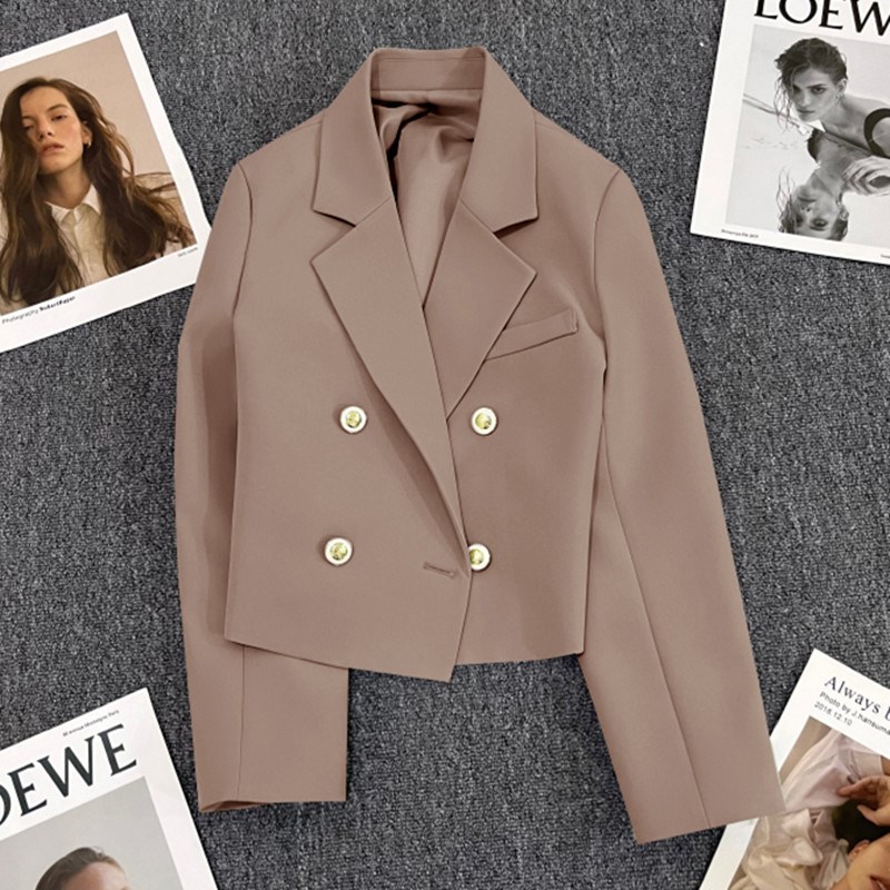 Short Khaki Casual Blazer Jacket Women 2025 Spring Autumn Hi